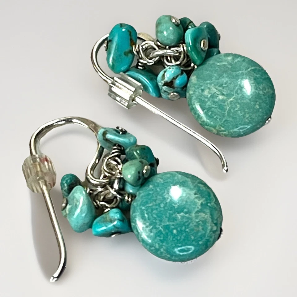 Vintage Barse Sterling Silver Turquoise Cluster Drop Dangle Dangle Earrings 925 - Image 4 of 4