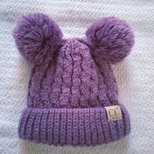 C.C KIDS Cable Knit Double Pom Beanie Winter Hat