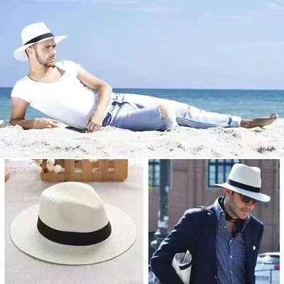 Natural Panama Style Hat Summer Unisex Wide Brim Beach Sunhat Fedora Sun Hat 