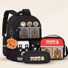 Capybara School Backpack Set Cute Cartoon Bag Pencil Case 3 Piece Kids