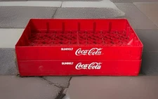 VTG Coca-Cola Red Plastic Canned Drink Factory Crate Tray Set of 2  