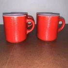 Vintage set of 4 Red Textured White Milk Glass Coffee/Tea Mug Cup
