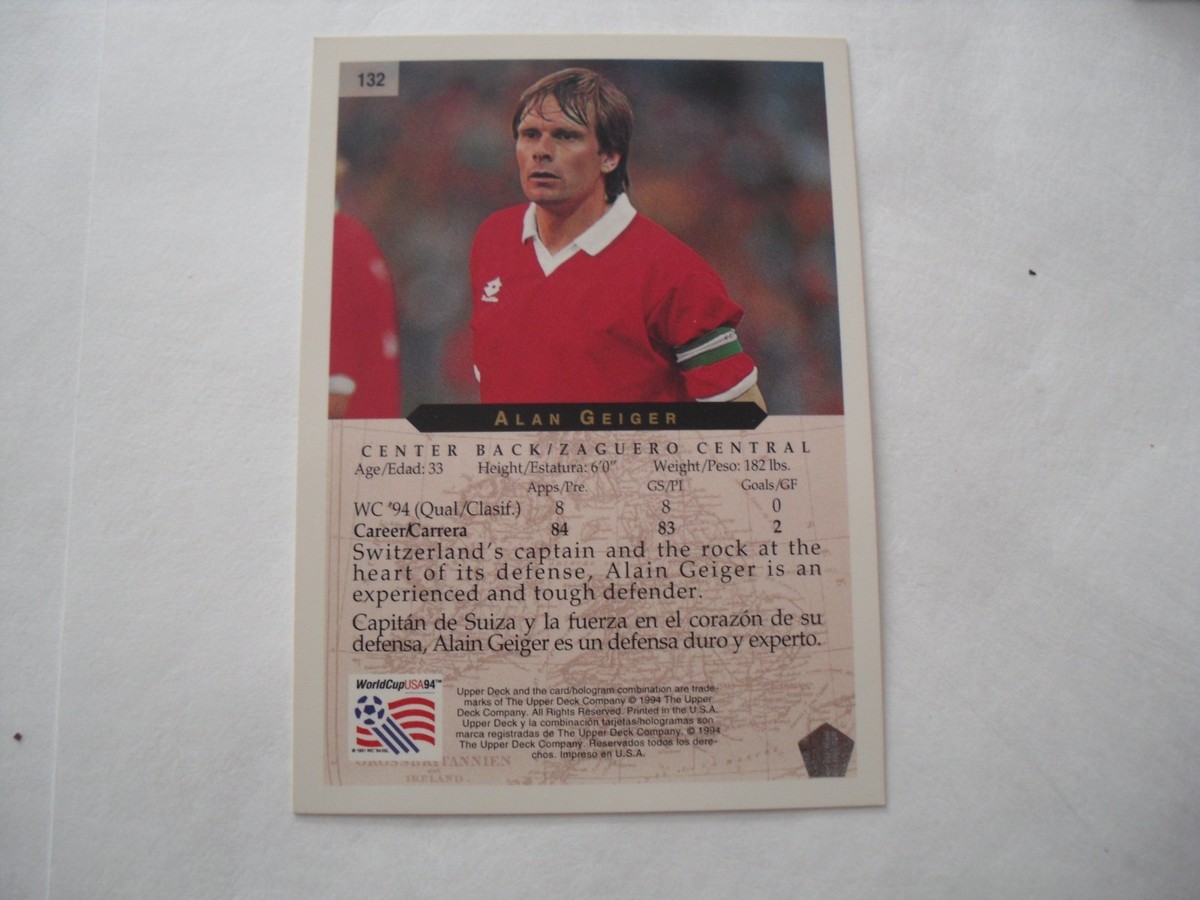 Upper Deck 1994 World Cup Switzerland Soccer Card #132 Alan Geiger