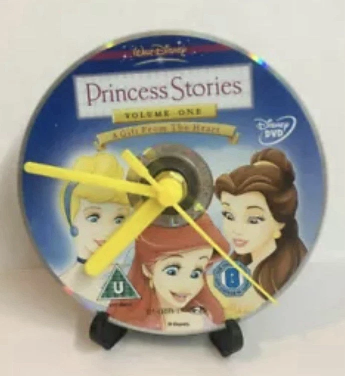 Disney Princess Storie DVD Disco Reloj Reciclado Idea de Regalo CENICIENTA BELLA ARIEL  Foto 3 de 3