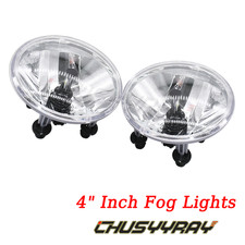 Pair Universal 4 Inch Round Fog Lights Clear Lens Chrome Housing Driving Lamp