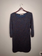 LOFT Women's Leopard Sweater Dress Large Gray Blue 3/4 Sleeve Career FF