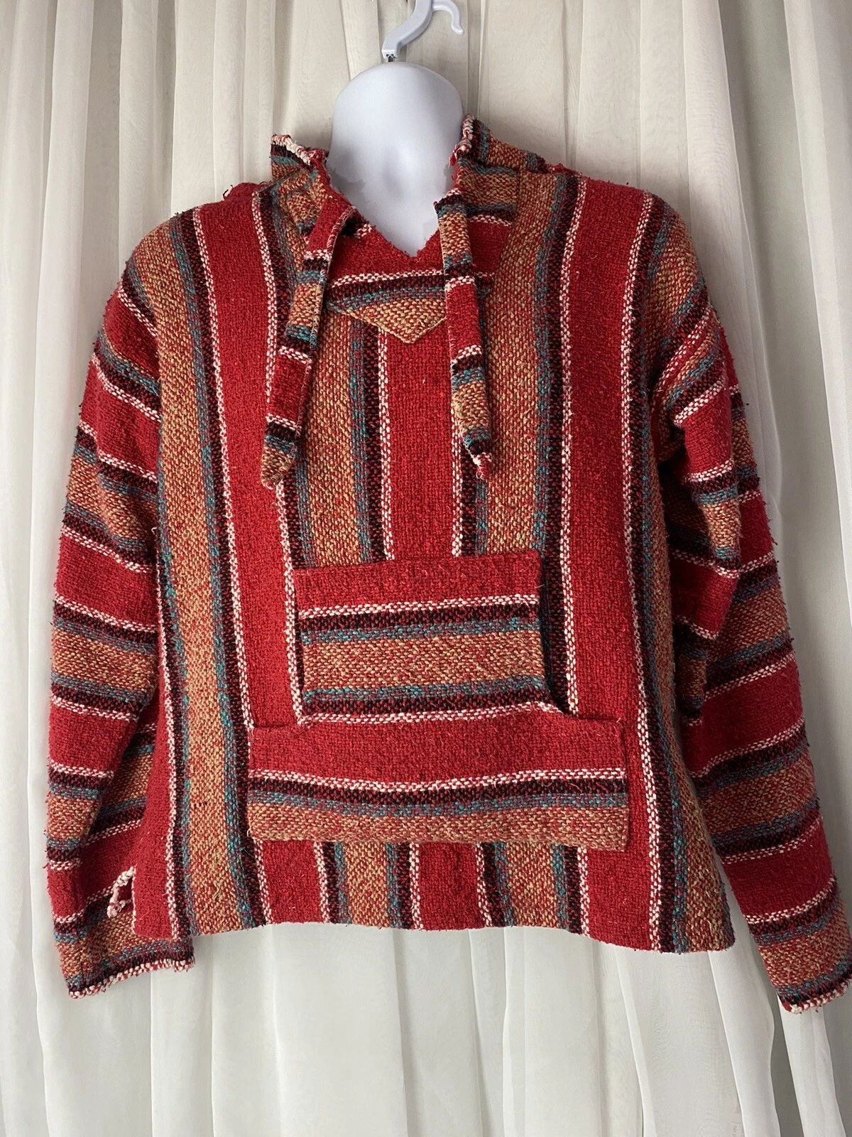 El Paso Saddle Blanket Co. Medium Poncho Sweater Pull-over Hoodie Red