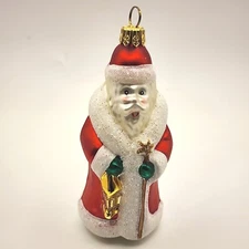 Vintage Merck's Santa Ornament Holding Staff Lantern Old World Christmas Blown 