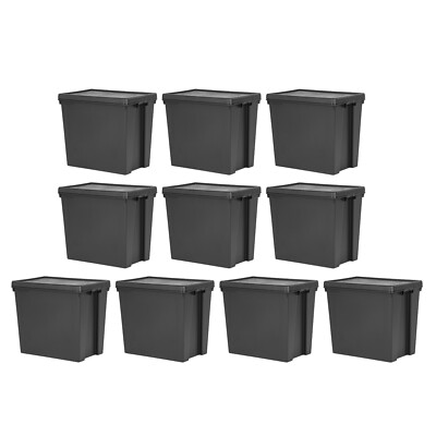 [10er Set] 92L Schwerlast Schwarz Aufbewahrungsbox mit Deckel Recycling Kunststoff Behälter