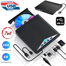  7IN1 External CD DVD Drive for PC Laptop Windows 11 10 USB 3.0 Burner Reader 