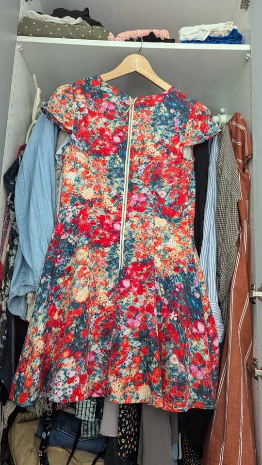 Oasis Red Floral Pattern Short Sleeves Summer Dress Size 12 eBay