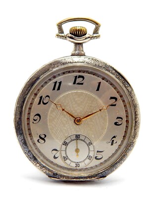 Pocket Watch LEONIDAS Dial Textured Case Silver Nielloed 48mm To Restore Parts