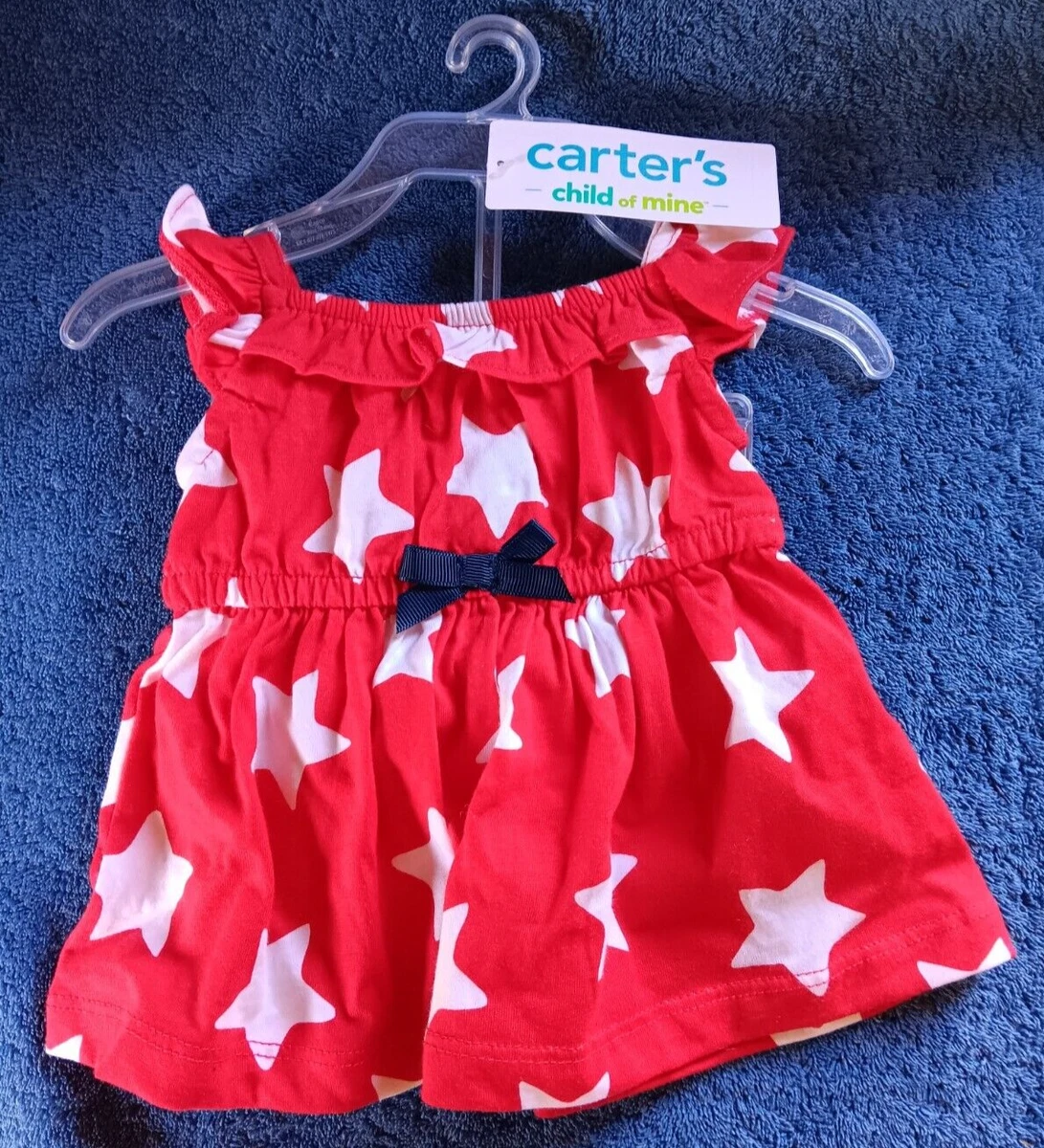 Carters Child of Mine Girls Preemie 2 Pce Stars Red White Dress Set NWT