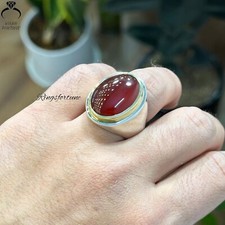 Natural Red Yemeni Aqeeq Agate Stone Handmade Islamic Jewelry Shia Ring 