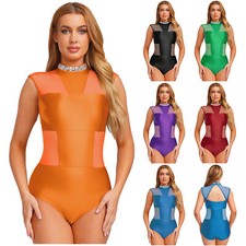 Women Rhinestone Mesh Dance Leotard Ballet Bodysuit for Latin Lyrical Training