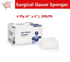 Medical Non Woven Gauze Sponges 4 x 4 - Non-Sterile- 4-ply - 200/ PK, Lint Free