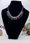 Vintage Rhinestone & Milk Black Glass Necklace Estate - ART DECO NECKLACE