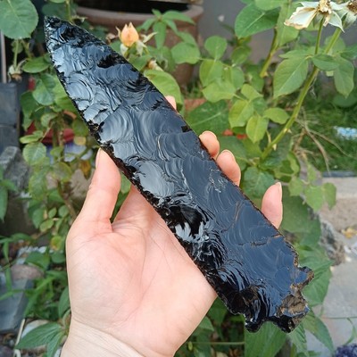 260mm natural hand carved black obsidian knife dagger DIY Crystal healing