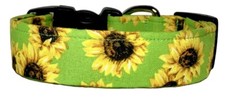 Sunflowers On Vibrant Lime Handmade Dog Collar