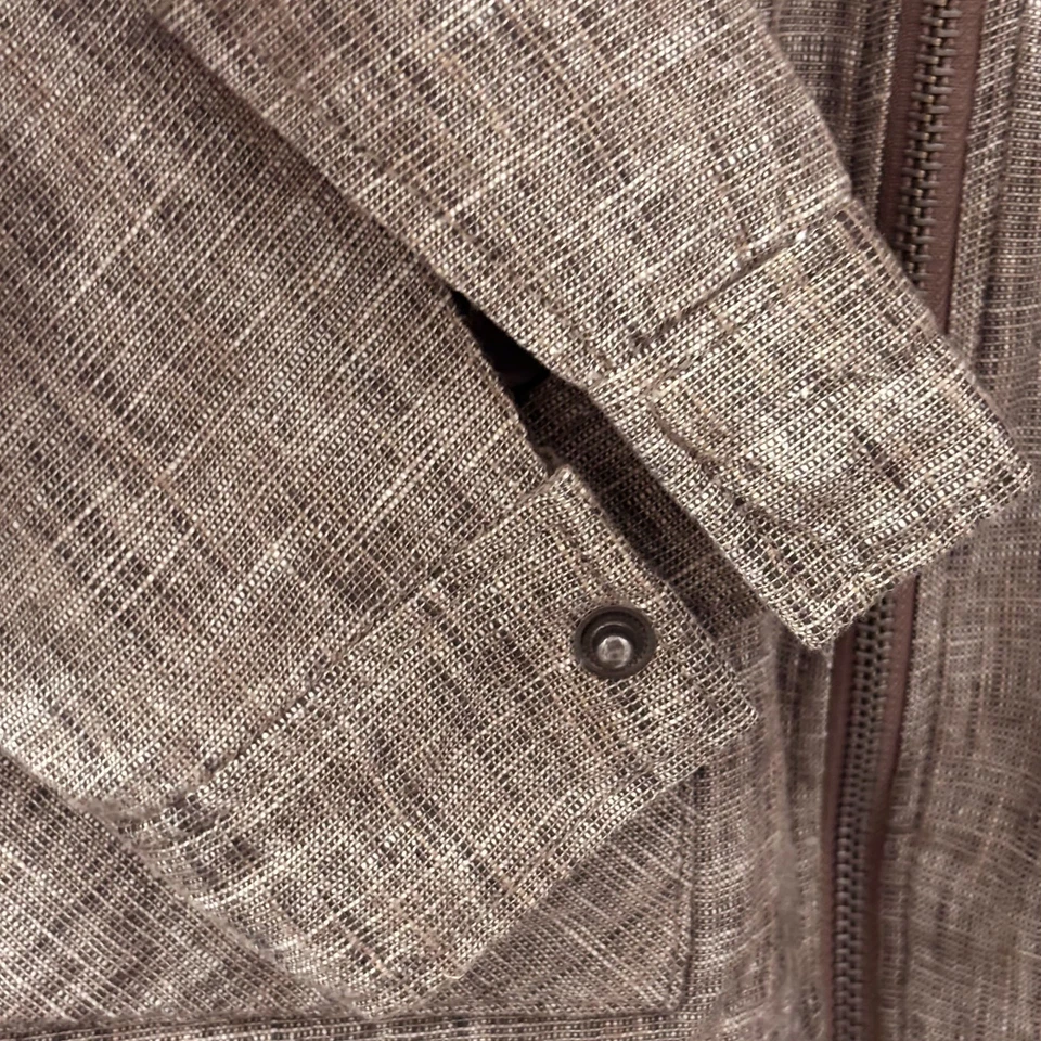 Men's XL 48 Tasso Elba Island Collection Brown Linen Cotton Bomber Jacket - Image 2 of 4