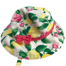 JANIE AND JACK Baby Hat Yellow Pink White Lemons Roses Floral Sun Protection