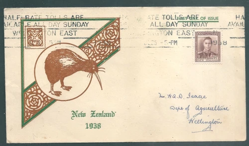 NEW ZEALAND 1938 George VI illustrated First Day Cover 1.5d definitive