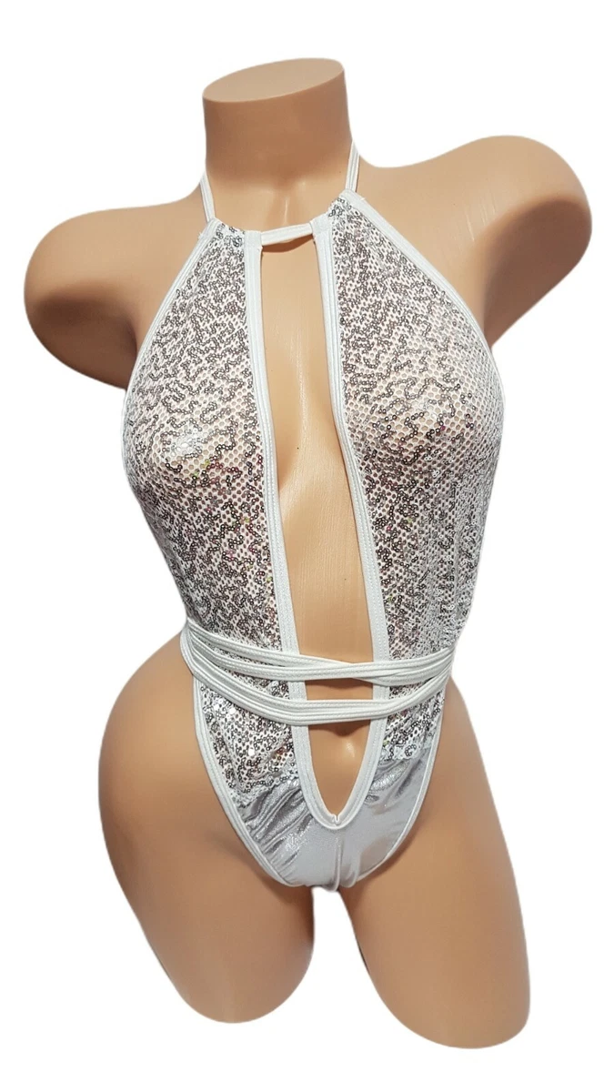 Exotic Dancer Sexy Stripper Silver Sequin Bodysuit OnePiece Gstring | eBay