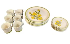 18 PIECE SET Stoneybrook Stoneware Japan Dinner, Dessert Plate Cups YellowFlower