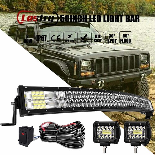 For Jeep Cherokee XJ Front Upper Roof 50" Curved LED Light Bar Combo+4