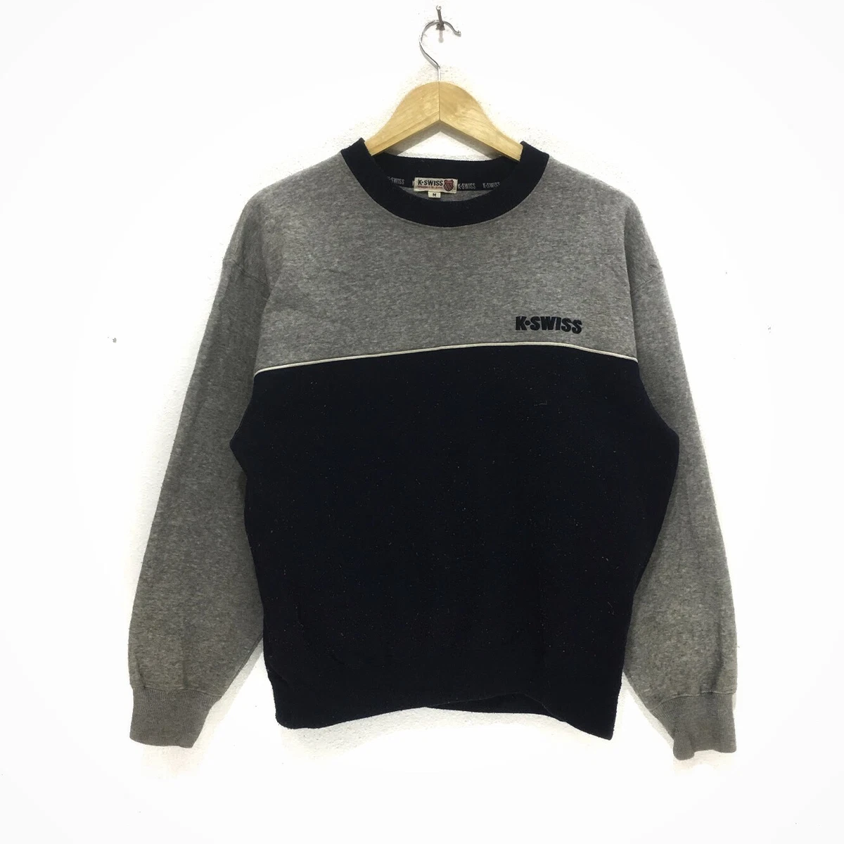Vintage K SWISS Striped Big Logo Crewneck Sweatshirt Sweater Jumper KSwiss Shirt