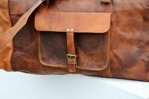 weekend overnight Duffle bag genuine Leather luggage large vintage 28" - Picture 6 of 8