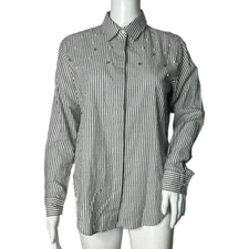 Rails Shirt Women XS Gray White Florence Stripe Taylor Button Up Shirt Pearls