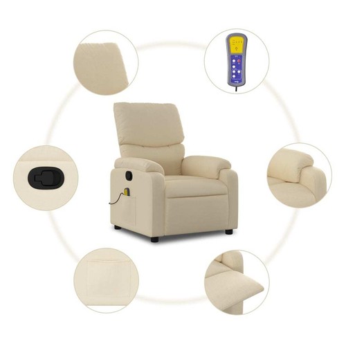 Massage Recliner Chair Cream Fabric vidaXL - Picture 6 of 12