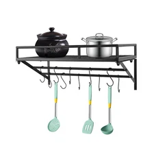 24 Inch Wall Mounted Pot Rack with 2 Hanging Rails and 10 Hooks