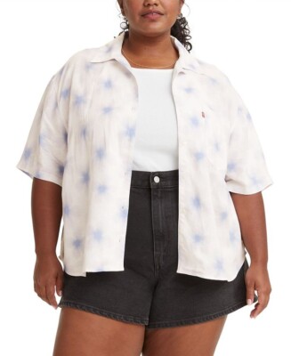 Levi's Trendy Plus Size Dita Printed Button-Front Blouse - Starburst Cool Dusk