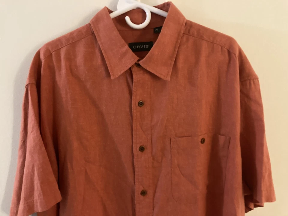 Camisa Orvis Para Hombre Talla XL Abotonada Cáñamo Mezcla Tencell Naranja Manga Corta Foto 3 de 4