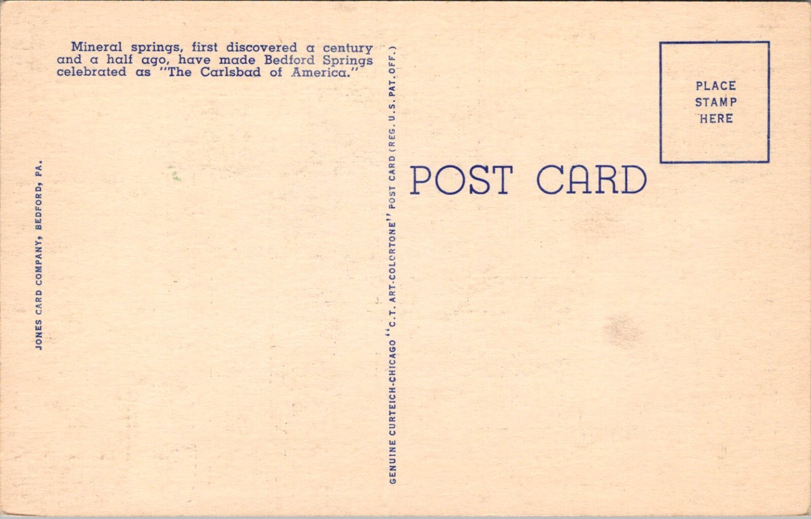 Postcard PA Bedford Springs, Mineral Springs House; Carlsbad of America