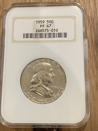 1959 NGC PF 67 Franklin Silver Half Dollar, Gem Proof 67 Silver 50C Coin, 424