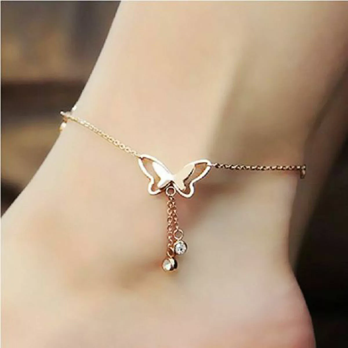 Butterfly anklet rose gold deals
