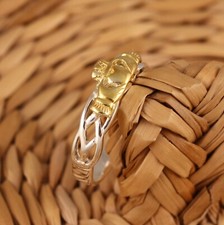 925 Sterlingsilber und Gold Vermeil keltisch Claddagh Band Ring J-T Größen verpackt