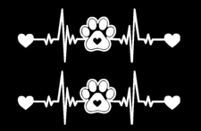 Dog Paw Heartbeat Two 6" White or Black Car Truck Window Wall Mirror Door