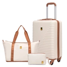 3 Piece Carry-On Hardside Luggage Set Spinner Wheels Travel Bag Toiletry White