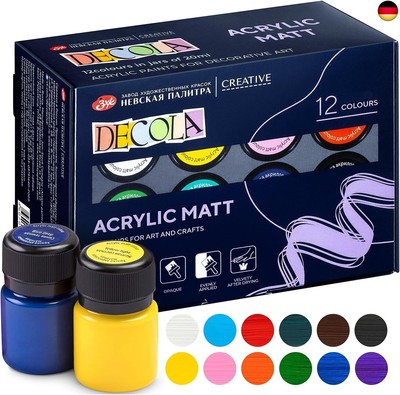 Decola Set Matt Acrylfarben | 12x20ml Flaschen | Malen und Gestalten auf jeder