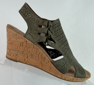 Rockport Cobb Hill Sandals Janna Slingback Leather Green Cork Wedge Womens Sz 7