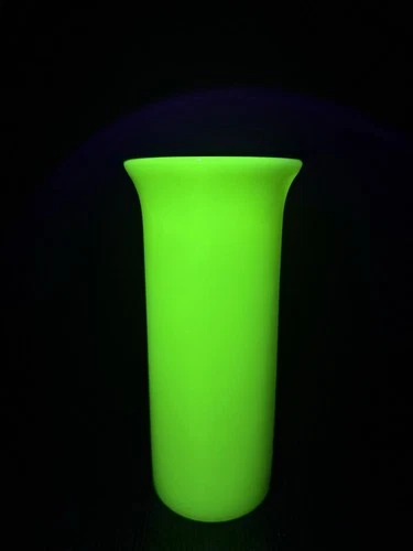 Vintage 1940’s Fenton Vaseline Canary Stretch Glass Vase 10.5” Uranium Vase