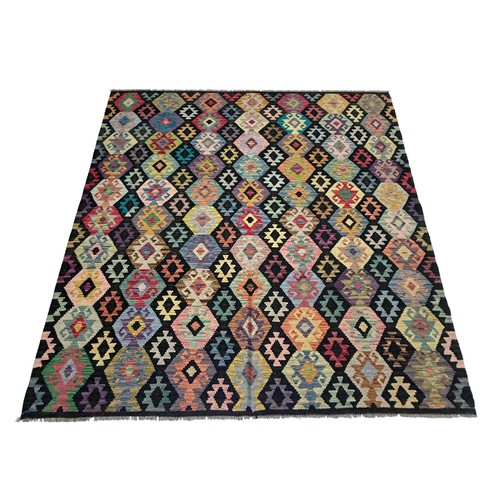 White Rug With Diamond Pattern Diamond Patterns Handmade Rug 6.7x9.7Ft Oriental 100% Wool Flat Kilim ...