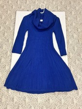 Eliza J Long Sleeved Cowl Neck Ribbed Knit Dress Blue Size S