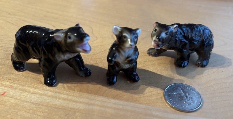 Vintage Bone China Miniature Bear Family Figurines - Set of 3