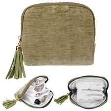 Small Travel Jewelry Case Organizer, Green Soft Velvet Pouches