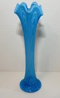 Fenton Blue Opalescent Reverse Drapery Boggy Bayou Novelty Vase 12 1/4” EUC